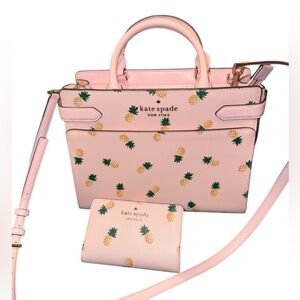Kate Spade Staci Md Pineapple Satchel Pink Multi & Staci Md Compact Bifld Wallet